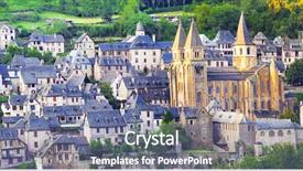  Presentation with medieval - Presentation theme having conques medieval village and abbey background and a gray colored foreground