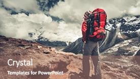  Presentation with mountain view - Amazing presentation design having conquiste - climber looking through the distance backdrop and a coral colored foreground