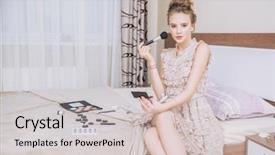  Presentation with beauty makeup - PPT theme having conquistadores - cute girl sitting background and a soft green colored foreground