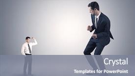  Presentation with strong - Slides featuring consciencie - big debutant young businessman scared background and a gray colored foreground