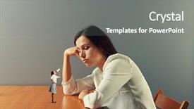  Presentation with tired - Presentation theme featuring consciencie - small woman urging on tired background and a gray colored foreground