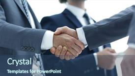  Presentation with social business people network - Presentation having consensus - closeup handshake of business people background and a ocean colored foreground