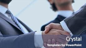  Presentation with handshake - Audience pleasing PPT theme consisting of consensus - closeup handshake of business people backdrop and a ocean colored foreground