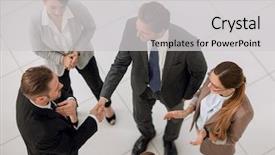  Presentation with team business top view - Theme enhanced with consensus - top view handshake business partners background and a light gray colored foreground