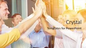  Presentation with team hands - Beautiful PPT layouts featuring consent - start-up business team giving high backdrop and a lemonade colored foreground