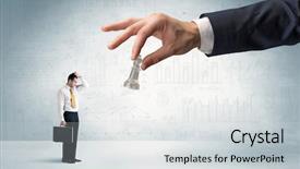  Presentation with step - Colorful presentation enhanced with consequences - little businessman is afraid backdrop and a light gray colored foreground