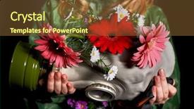  Presentation with hands holding - Slides with conservation resiration - female hands holding gas mask background and a tawny brown colored foreground