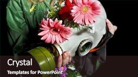  Presentation with oil and gas - Presentation theme with conservation resiration - female hands holding gas mask background and a  colored foreground