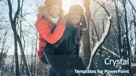  Presentation with man vs woman - Amazing slide deck having conservative - man carrying his woman piggyback backdrop and a ocean colored foreground