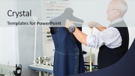  Presentation with mannequin - Slides consisting of conservative - senior tailor working with mannequin background and a light gray colored foreground