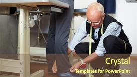  Presentation with trousers - PPT theme having conservative - tailor measuring trousers length background and a tawny brown colored foreground