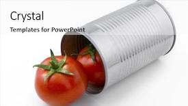  Presentation with canned food - PPT layouts with conservative - two natural tomatoes popping background and a white colored foreground