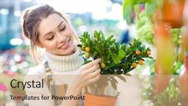  Presentation with greenhouse - Cool new slide set with conservatory - happy beautiful young woman gardener backdrop and a  colored foreground
