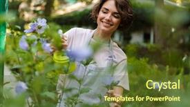  Presentation with water irrigation greenhouse - PPT layouts consisting of conservatory - image of beautiful cute woman background and a tawny brown colored foreground