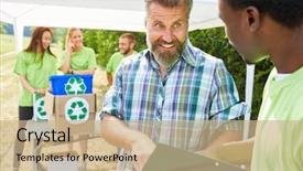  Presentation with promote - Beautiful presentation theme featuring conserve - volunteer activists promote conservation backdrop and a coral colored foreground