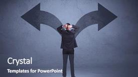  Presentation with decision - PPT theme enhanced with consideration - businessman taking a decision while background and a ocean colored foreground