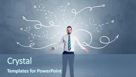  Presentation with four directions templat - Theme with consideration - elegant businessman choosing between directions background and a  colored foreground