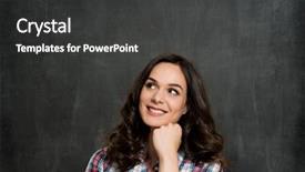  Presentation with contemplating - Slides having consideration - happy young woman contemplating background and a  colored foreground