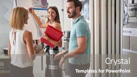  Presentation with decision making - Beautiful PPT theme featuring consideration-communication-buying-choosing-discussing backdrop and a gray colored foreground