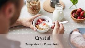  Presentation with healthy eating food photography - Beautiful presentation theme featuring consistent - hungry man eating breakfast consisting backdrop and a light gray colored foreground