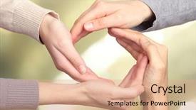  Presentation with circle - PPT theme with consoidation - human hands making circle background and a coral colored foreground