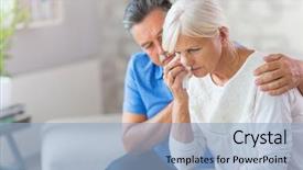  Presentation with wife - Audience pleasing slide deck consisting of console - senior man consoling wife backdrop and a light blue colored foreground