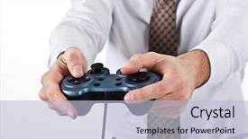  Presentation with video game - Beautiful slides featuring console games - man playing a video game backdrop and a light blue colored foreground