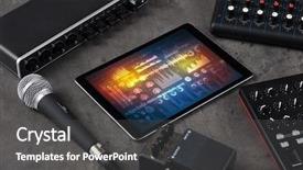  Presentation with electronic music - Cool new slide deck with consoles and tablet with reports backdrop and a dark gray colored foreground