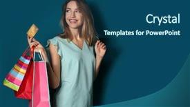  Presentation with credit card - PPT theme having consommateur emotion - happy young woman with credit background and a  colored foreground