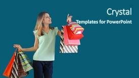  Presentation with emotion - Presentation theme consisting of consommateur emotion - happy young woman with shopping background and a  colored foreground