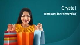  Presentation with woman pushing shopping trolley - PPT layouts having consommateur emotion - happy young woman with shopping background and a  colored foreground