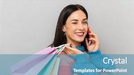  Presentation with paper bag vs plastic bags - Slides enhanced with consommateur emotion - image of beautiful woman 30s background and a  colored foreground