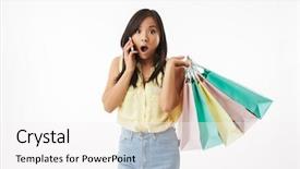  Presentation with retail smart phone shopping - Audience pleasing presentation theme consisting of consommateur emotion - image of shocked young asian backdrop and a  colored foreground