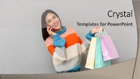  Presentation with cell - Amazing PPT layouts having consommateur emotion - portrait of positive woman 30s backdrop and a  colored foreground