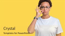  Presentation with lips mouth - Beautiful PPT layouts featuring conspiracy - beautiful young african american woman backdrop and a yellow colored foreground