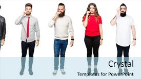  Presentation with people collage - Audience pleasing slide deck consisting of conspiracy - collage of people over white backdrop and a light blue colored foreground