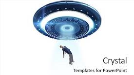  Presentation with flying angels - Cool new presentation theme with conspiracy - flying saucer abducting young businessman backdrop and a white colored foreground