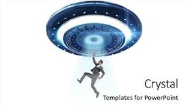  Presentation with flying hawk - Colorful presentation theme enhanced with conspiracy - flying saucer abducting young businessman backdrop and a white colored foreground