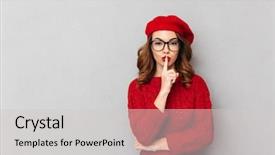  Presentation with girl in red dress - Amazing presentation theme having conspiracy - portrait of a charming woman backdrop and a  colored foreground