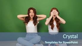  Presentation with eyes - PPT theme enhanced with conspiracy - portrait of two shocked young background and a ocean colored foreground