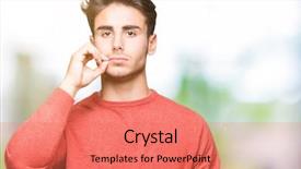  Presentation with silent auction - Amazing PPT theme having conspiracy - young handsome man over isolated backdrop and a coral colored foreground