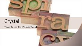  Presentation with color blocks - Amazing slide set having conspiracy word in vintage wood letterpress printing blocks stained by color inks isolated on white backdrop and a coral colored foreground