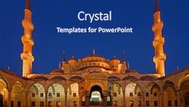  Presentation with light blue - Audience pleasing slide set consisting of constantinople - blue mosque in sunset light backdrop and a navy blue colored foreground