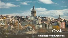  Presentation with istanbul - Beautiful slide set featuring constantinople - galata tower from sea backdrop and a violet colored foreground