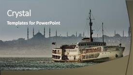  Presentation with boat - Audience pleasing PPT theme consisting of constantinople - passenger boat and the blue backdrop and a gray colored foreground