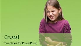  Presentation with constipation - Audience pleasing slides consisting of constipation disease - young beautiful girl over isolated backdrop and a mint green colored foreground