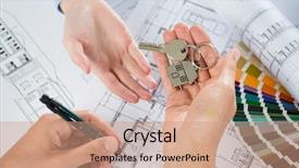  Presentation with blueprint - Slides having constraction civil engineering - person gives a key background and a coral colored foreground