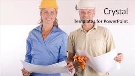  Presentation with architects - Audience pleasing slides consisting of constraction civil engineering - young architects or constructors backdrop and a lemonade colored foreground