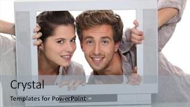  Presentation with television workshops - Audience pleasing presentation design consisting of constraints - couple in an empty television backdrop and a light gray colored foreground