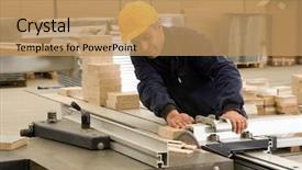  Presentation with industrial wood - PPT theme featuring construcation mechanical electrical - carpenter cutting wood on electric background and a coral colored foreground